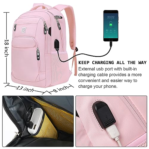 Volher Laptop Backpack,Business Travel Anti Theft Slim Durable Laptops Backpack with USB Charging Port,Water Resistant College Computer Bag for Women & Men Fits 15.6 Inch Laptop and Notebook-Light Pink - Image 3