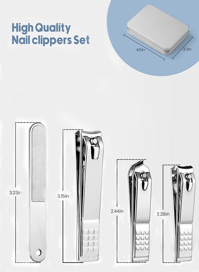 Flushrenic 4PCS Professional Nail Clippers Set,Toenail Clippers and Fingernails and Nail File,Silver Nail Cutter, Best Travel or Home use for Men and Women - Image 2