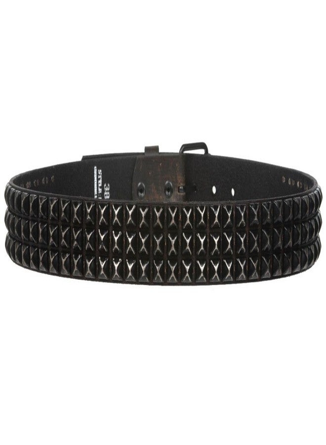Beltiscool Snap On 1 3/4" Three Row Punk Rock Star Distressed Black Studded Leather Belt, 36" - Image 4