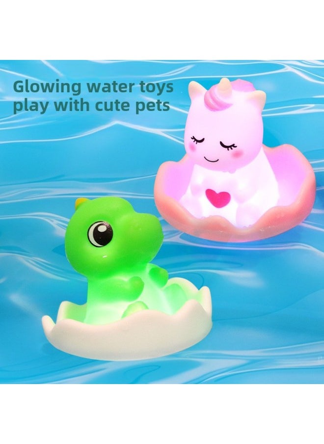Shake Tone Bath Toys Silicone Luminous Little Dinosaur Unicorn Boys Girls Baby Bathroom Toys Free Shipping-Color:Glowing Little Dinosaur + Small Animals When Exposed To Water (pack Of Six)  - Image 4