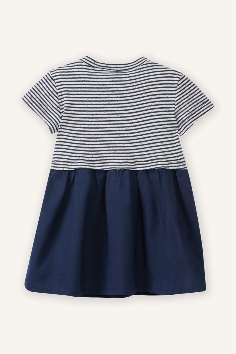 ديفاكتو فستان بناتي مخطط نص كم بياقة مستديرة - Image 3