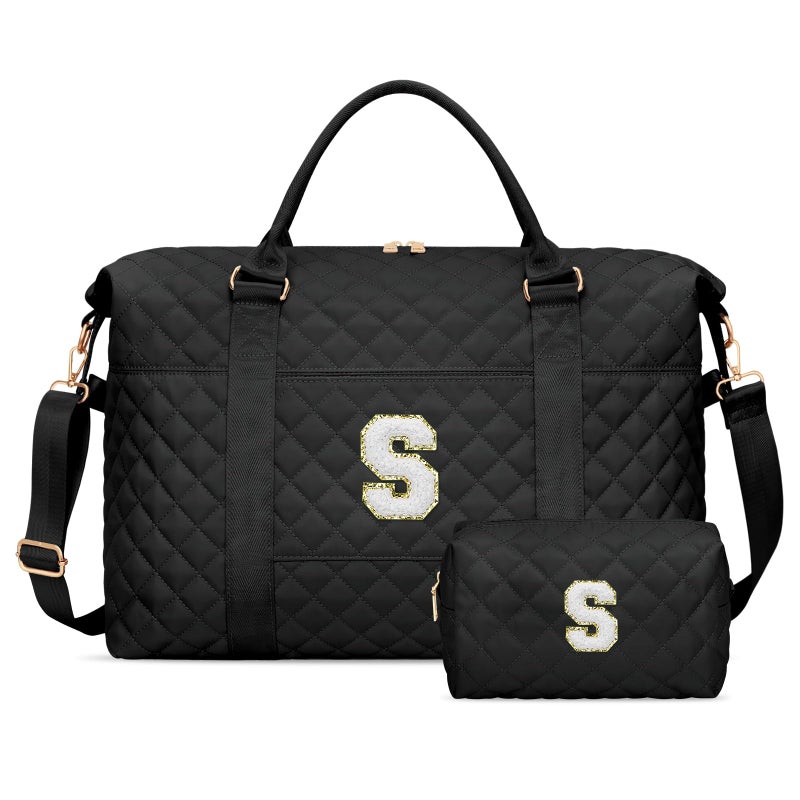 CLOUDWINGS Gifts for Women Initial Travel Duffle Bag Personalized Weekender Overnight Bags Gift for Mom Friend College Girl Graduation TeacherBlackS - Image 2