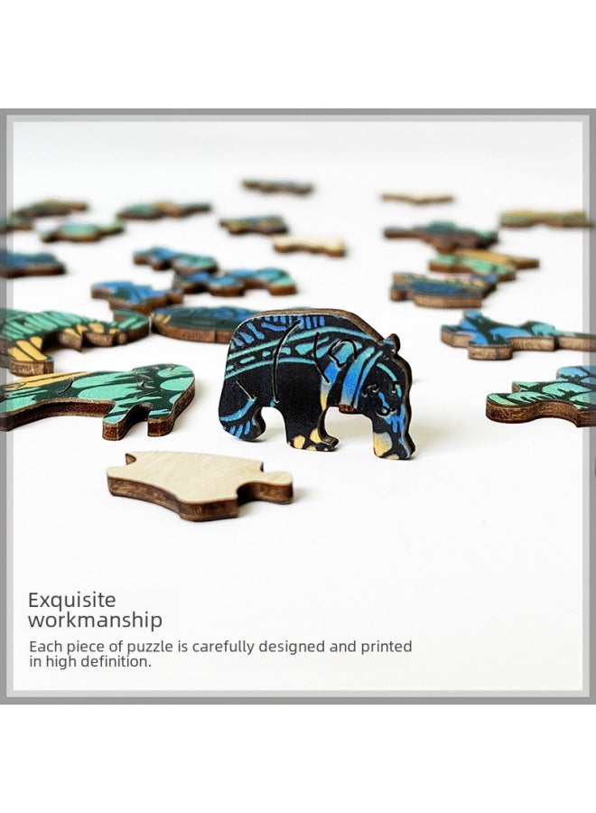 Beauenty Irregular 3D Animal Wooden Puzzle Toy Lion Fish Wolf-Color:[wooden Box] Blue And Purple Ring A4  - Image 5
