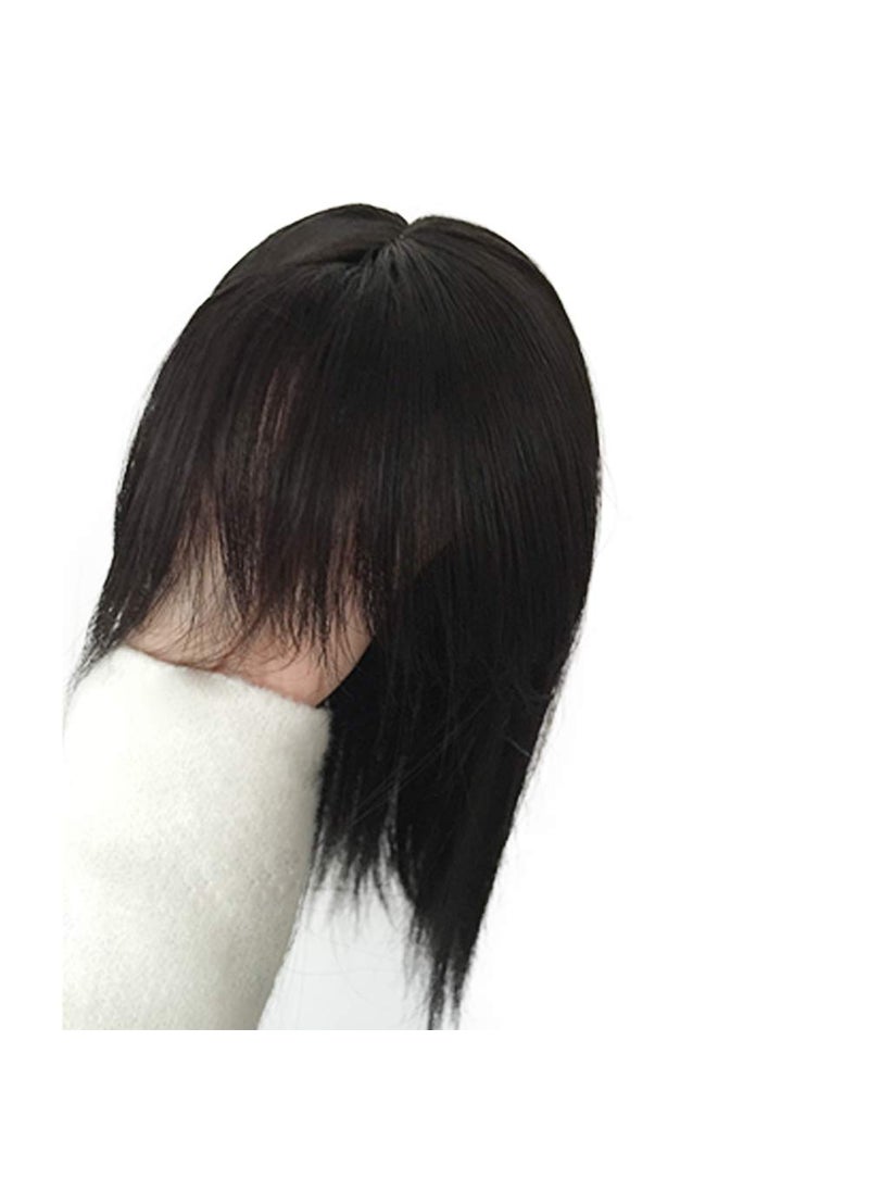 BESTLEE - 14 Synthetic Hair Mono Hair Topper for Hair Loss Clip in Hair Top Piece with Air Bangs Thin Style Natural Black - Image 1