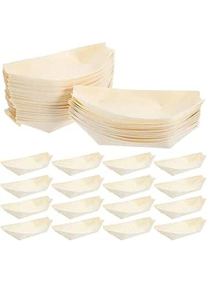 50 Pcs 6 Inch Disposable Wooden Sushi Serving Trays Snack Boats For Fries Catering - Image 1