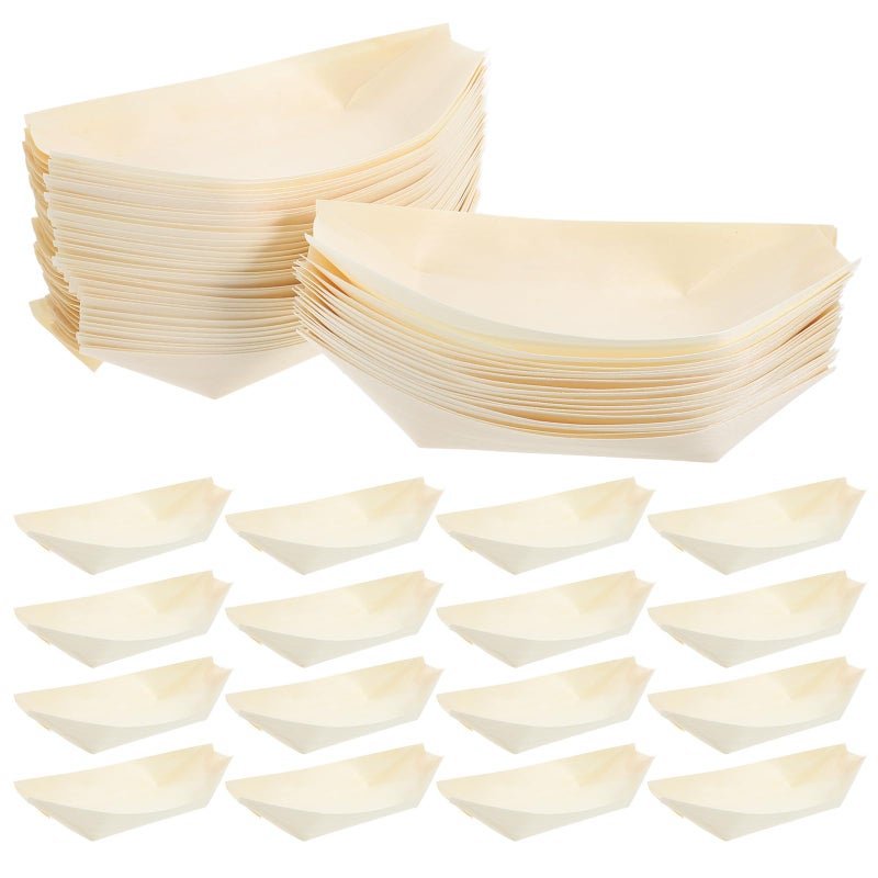 50 Pcs 6 Inch Disposable Wooden Sushi Serving Trays Snack Boats For Fries Catering - Image 2