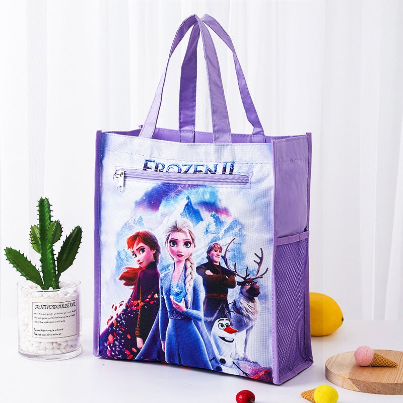 Dual Layer A4 Art Case Cute Cartoon Student Carry Bag Waterproof 13 purple snow and ice (inner layer with lining) 