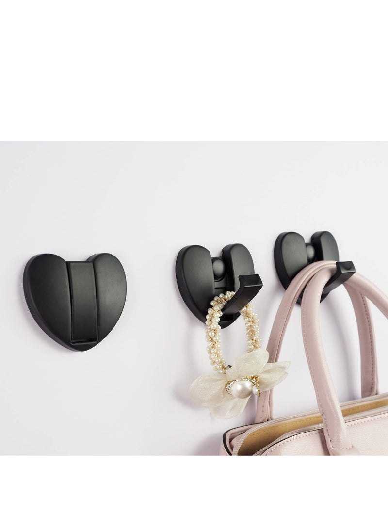 Folding Hideaway Coat Hooks, Space Aluminum Love Heart Shape Heavy Duty Wall Hooks, Retractable Hooks for Hanging Coat, Scarf, Hat, Bag, Towel, Key, Cup (Heart * 2Pack, Black) - Image 4