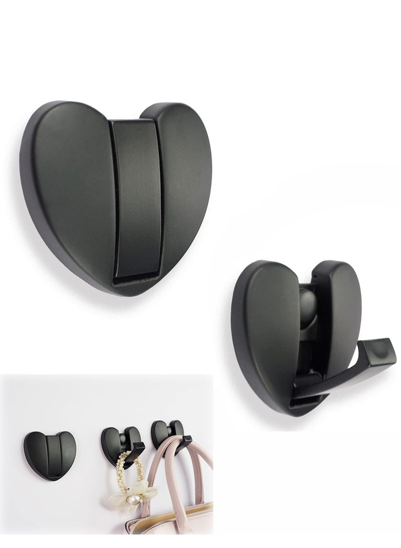 Folding Hideaway Coat Hooks, Space Aluminum Love Heart Shape Heavy Duty Wall Hooks, Retractable Hooks for Hanging Coat, Scarf, Hat, Bag, Towel, Key, Cup (Heart * 2Pack, Black) - Image 1