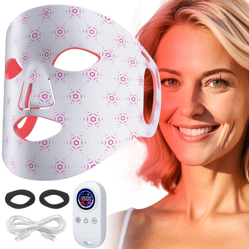 ReLuien Red Light Mask for Face, Silicone Soft LED Face Mask with Remote, 660nm & 850nm Red Light Mask with Timing Function, Reduced Wrinkles, Anti-Aging, at Home (White) - Image 1