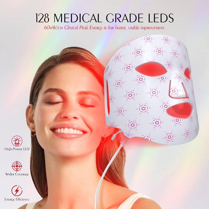 ReLuien Red Light Mask for Face, Silicone Soft LED Face Mask with Remote, 660nm & 850nm Red Light Mask with Timing Function, Reduced Wrinkles, Anti-Aging, at Home (White) - Image 3