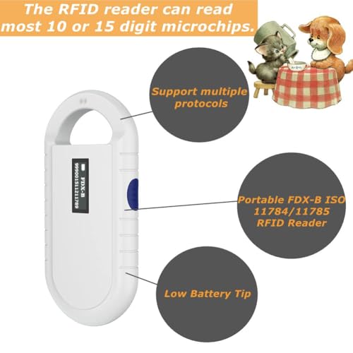 Diyeeni Pet ID Microchip Scanner,Universal Portable Handheld Animal Chip RFID Reader with Backlight Screen,History Data,for 134.2K FDXB Tags,Supports ISO 11784/11785,FDXB,ID64 RFID - Image 3