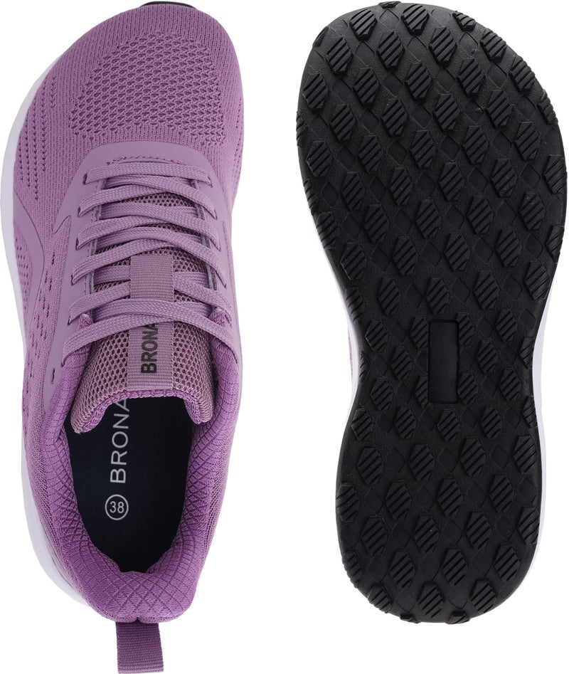 BRONAX Wide Toe Road Running Shoes for Women Lace up Breathable Mesh Size 7w with Arch Support Swollen Pregnancy Tennis Athletics Cross Training Sports Female Sneakers Purple 38 - Image 3