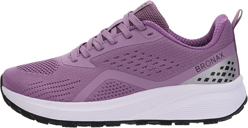 BRONAX Wide Toe Road Running Shoes for Women Lace up Breathable Mesh Size 7w with Arch Support Swollen Pregnancy Tennis Athletics Cross Training Sports Female Sneakers Purple 38 - Image 4