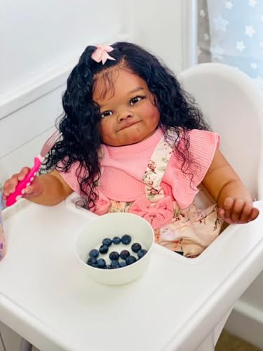 GYCV Reborn Toddler Dolls Black Girl 24 Inch Lifelike Black Reborn Baby Doll with Long Hair Realistic Smile Toddler Dolls Girl Weighted Real Life Reborn Doll Toys with Accessories Gift for Kids - Image 1