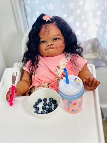GYCV Reborn Toddler Dolls Black Girl 24 Inch Lifelike Black Reborn Baby Doll with Long Hair Realistic Smile Toddler Dolls Girl Weighted Real Life Reborn Doll Toys with Accessories Gift for Kids - Image 5