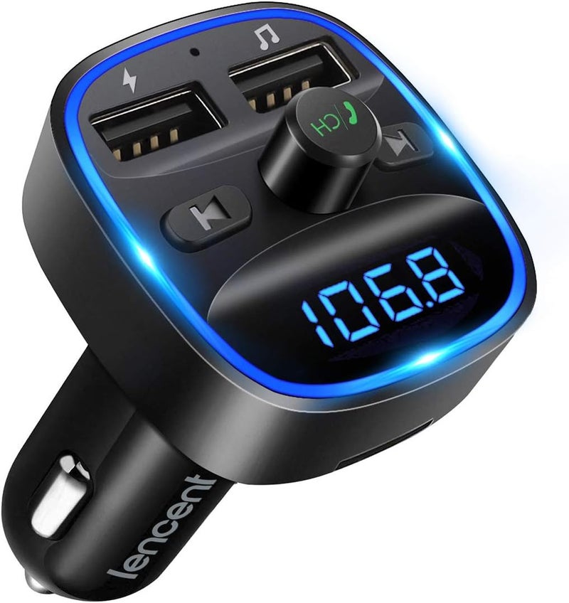 Lencent FM Transmitter, Bluetooth FM Transmitter Wireless Radio Adapter Car Kit with Dual USB Charging, Audio Receiver Car Charger MP3 Player, Support Hands-Free Calling, TF Card & USB Disk - Image 1