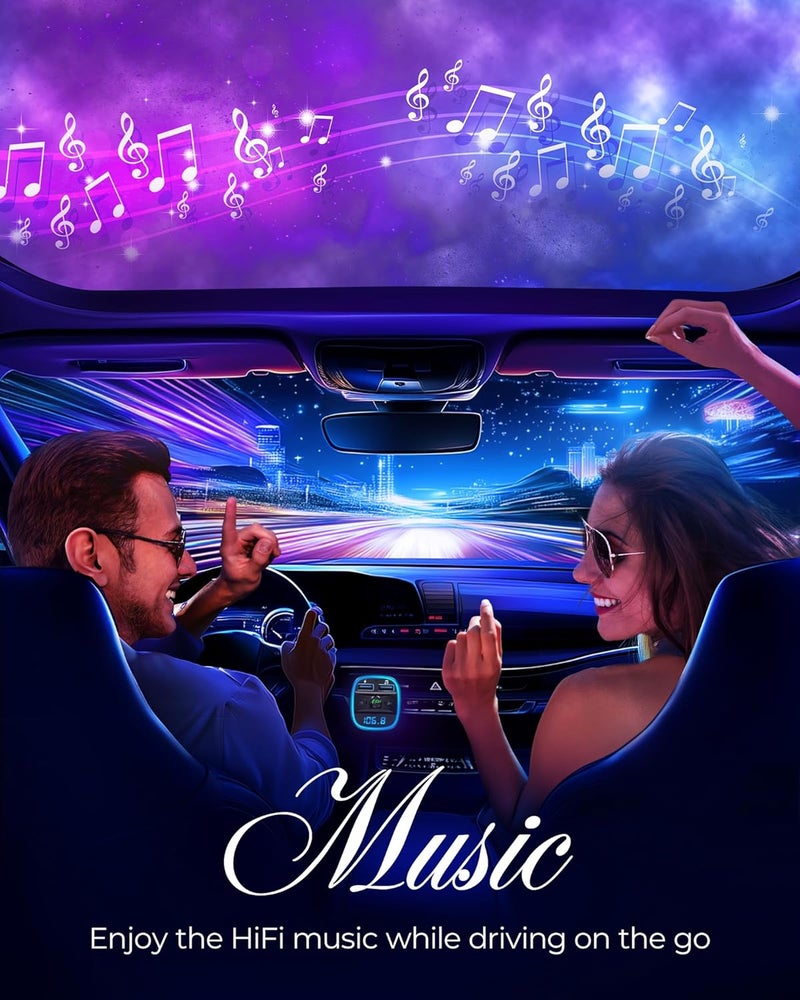 Lencent FM Transmitter, Bluetooth FM Transmitter Wireless Radio Adapter Car Kit with Dual USB Charging, Audio Receiver Car Charger MP3 Player, Support Hands-Free Calling, TF Card & USB Disk - Image 2