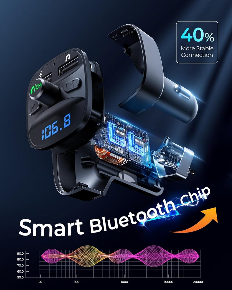 Lencent FM Transmitter, Bluetooth FM Transmitter Wireless Radio Adapter Car Kit with Dual USB Charging, Audio Receiver Car Charger MP3 Player, Support Hands-Free Calling, TF Card & USB Disk - Image 3