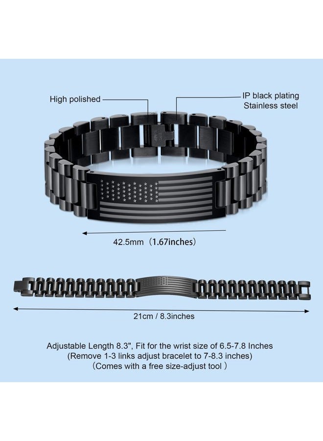 VULETO To My Man Boyfriend Husband Dad Son Bracelet Gifts, Stainless Steel American Flag Watch Link Bracelet Fathers Day Valentines Christmas Jewelry Gifts for Men Him, one size, Stainless Steel, no - Image 4