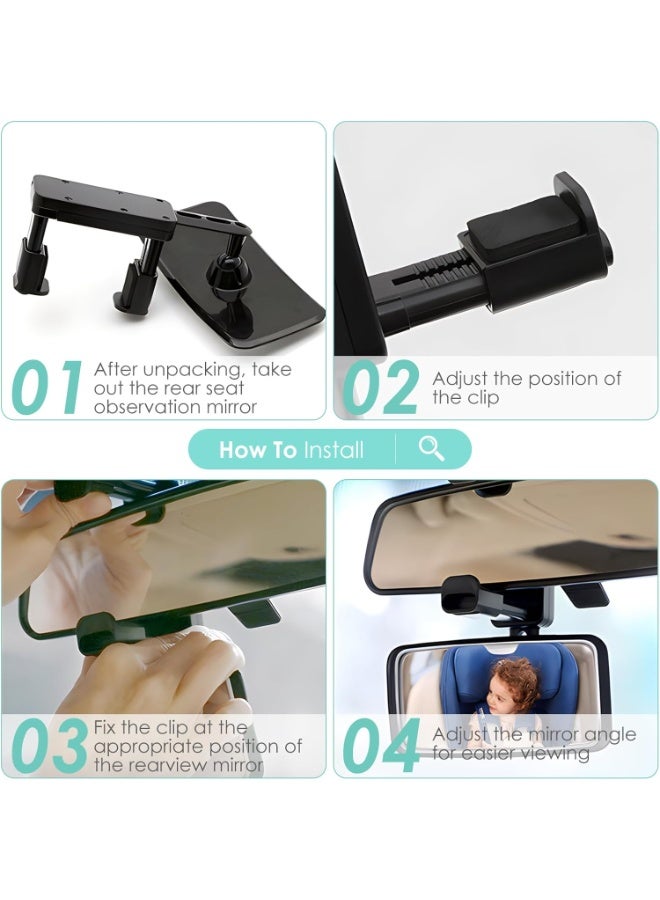 مرآة الطفل الأمامية المواجهة للخلف - تثبيت بمشبك، لا حاجة لتضييع المقبض - عرض الركاب الخلفيين - رحلات السيارة - Image 4