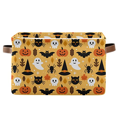 Bolaz Large Storage Basket Halloween Spooky Skull Pumpkin Black Cat Foldable Storage Box Organizer Bins with Handles for Bedroom Home Office - Image 1