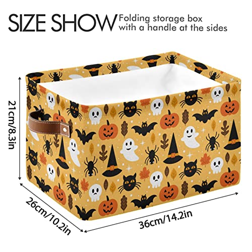 Bolaz Large Storage Basket Halloween Spooky Skull Pumpkin Black Cat Foldable Storage Box Organizer Bins with Handles for Bedroom Home Office - Image 3