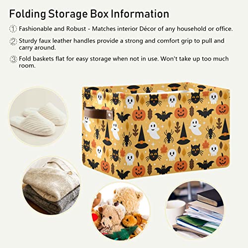 Bolaz Large Storage Basket Halloween Spooky Skull Pumpkin Black Cat Foldable Storage Box Organizer Bins with Handles for Bedroom Home Office - Image 5