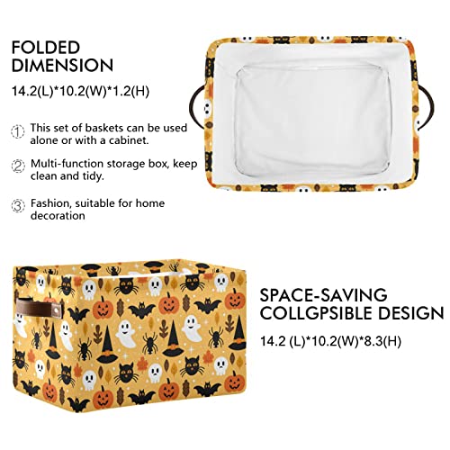 Bolaz Large Storage Basket Halloween Spooky Skull Pumpkin Black Cat Foldable Storage Box Organizer Bins with Handles for Bedroom Home Office - Image 2