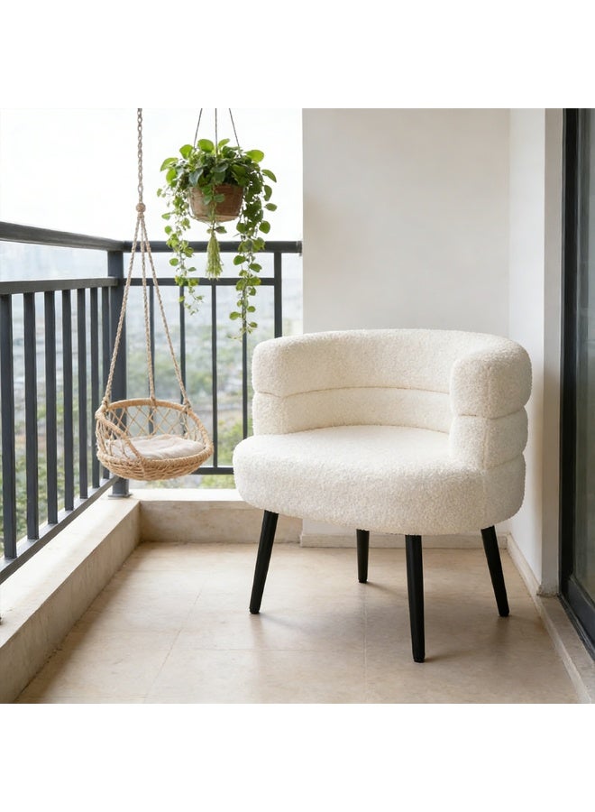 POWER Modern White Bouclé Barrel Chair – Round Padded Backrest Armchair For Living Room & Lounge - Image 3