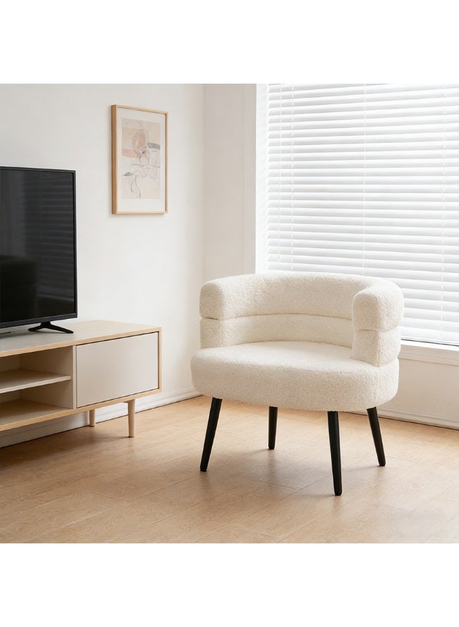 POWER Modern White Bouclé Barrel Chair – Round Padded Backrest Armchair For Living Room & Lounge - Image 5