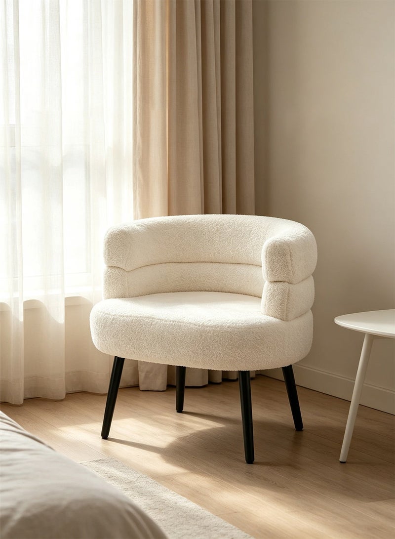 POWER Modern White Bouclé Barrel Chair – Round Padded Backrest Armchair For Living Room & Lounge - Image 2