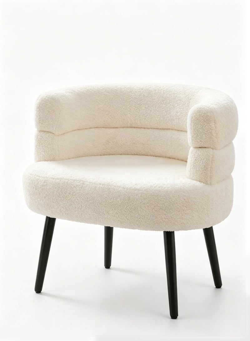 POWER Modern White Bouclé Barrel Chair – Round Padded Backrest Armchair For Living Room & Lounge - Image 1