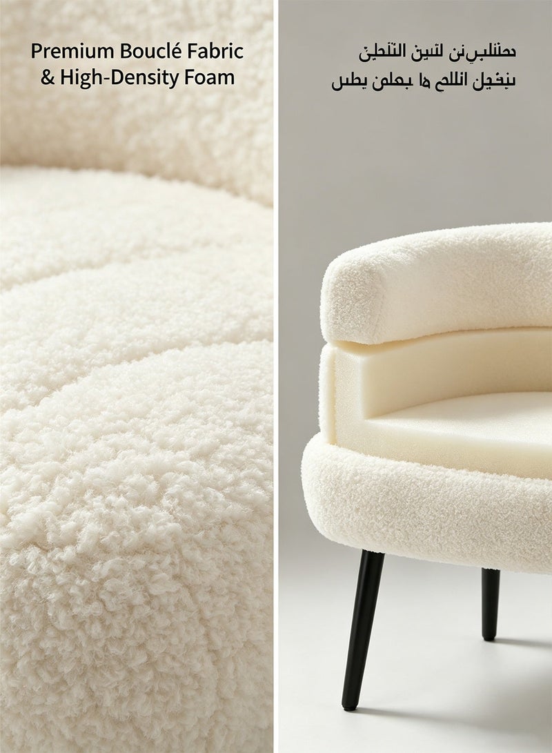 POWER Modern White Bouclé Barrel Chair – Round Padded Backrest Armchair For Living Room & Lounge - Image 3