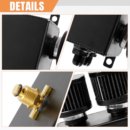 BHB 1.2L Universal Aluminum AN10 Twin Baffle Dual Filter Engine Oil Catch Can Tank With 2 Air Filters Oil Catch Reservoir Tank Can Breather Kit Black - Image 5