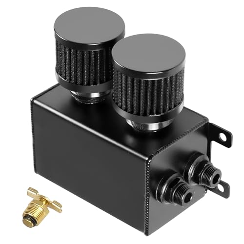 BHB 1.2L Universal Aluminum AN10 Twin Baffle Dual Filter Engine Oil Catch Can Tank With 2 Air Filters Oil Catch Reservoir Tank Can Breather Kit Black - Image 1