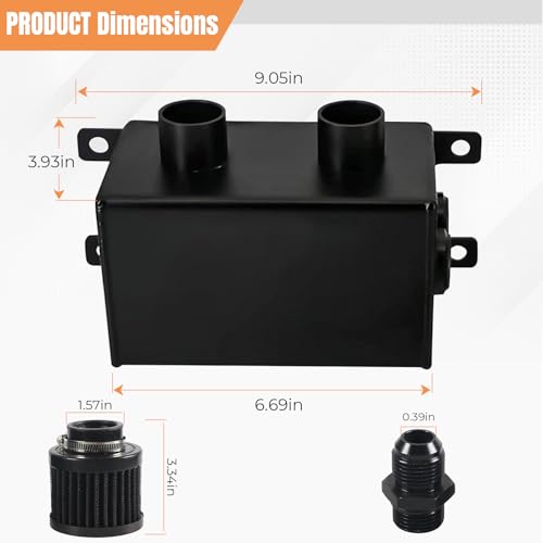 BHB 1.2L Universal Aluminum AN10 Twin Baffle Dual Filter Engine Oil Catch Can Tank With 2 Air Filters Oil Catch Reservoir Tank Can Breather Kit Black - Image 2