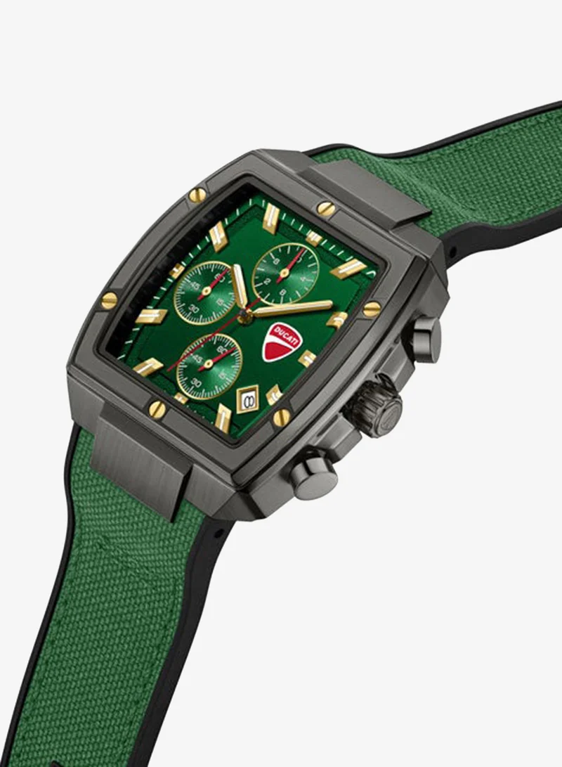 دوكاتي Voyage Green Dial, Silicone-Nylon Strap, Chronograph Watch for Men, 41mm