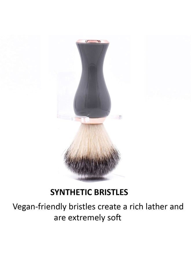 Parker Safety Razor Parker Premium Synthetic Bristle Shaving Brush with Stand - Super Soft Bristles for Sensitive Skin - Deluxe Gray and Rose Gold Handle - Shaving Brush for Men & Women - Image 5