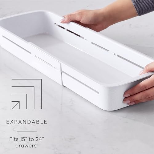 YouCopia DrawerFit® Sliding Drawer Bin, Expandable and Adjustable Kitchen Storage Organizer, Speckled White - Image 2