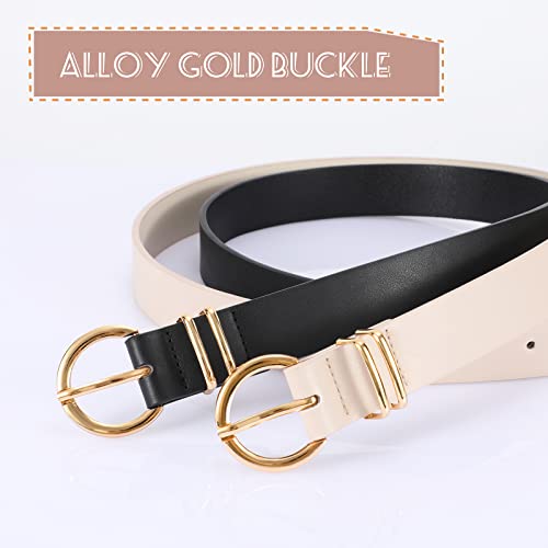 VONMELLI 2 Pack Women's Leather Belts for Jeans Pants Fashion Gold Buckle Ladies Belt light beige - Image 2