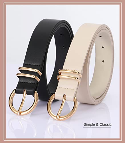 VONMELLI 2 Pack Women's Leather Belts for Jeans Pants Fashion Gold Buckle Ladies Belt light beige - Image 3