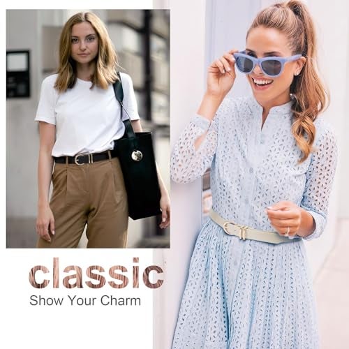 VONMELLI 2 Pack Women's Leather Belts for Jeans Pants Fashion Gold Buckle Ladies Belt light beige - Image 4