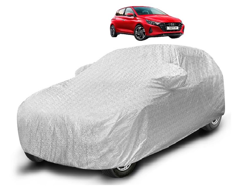 Auto Hub Waterproof Car Cover Compatible with Hyundai i20 (Model - 2020-2022) with Mirror Pocket, Soft Cotton Lining, Waterproof i20 Car Cover- Metallic Silver - Image 1