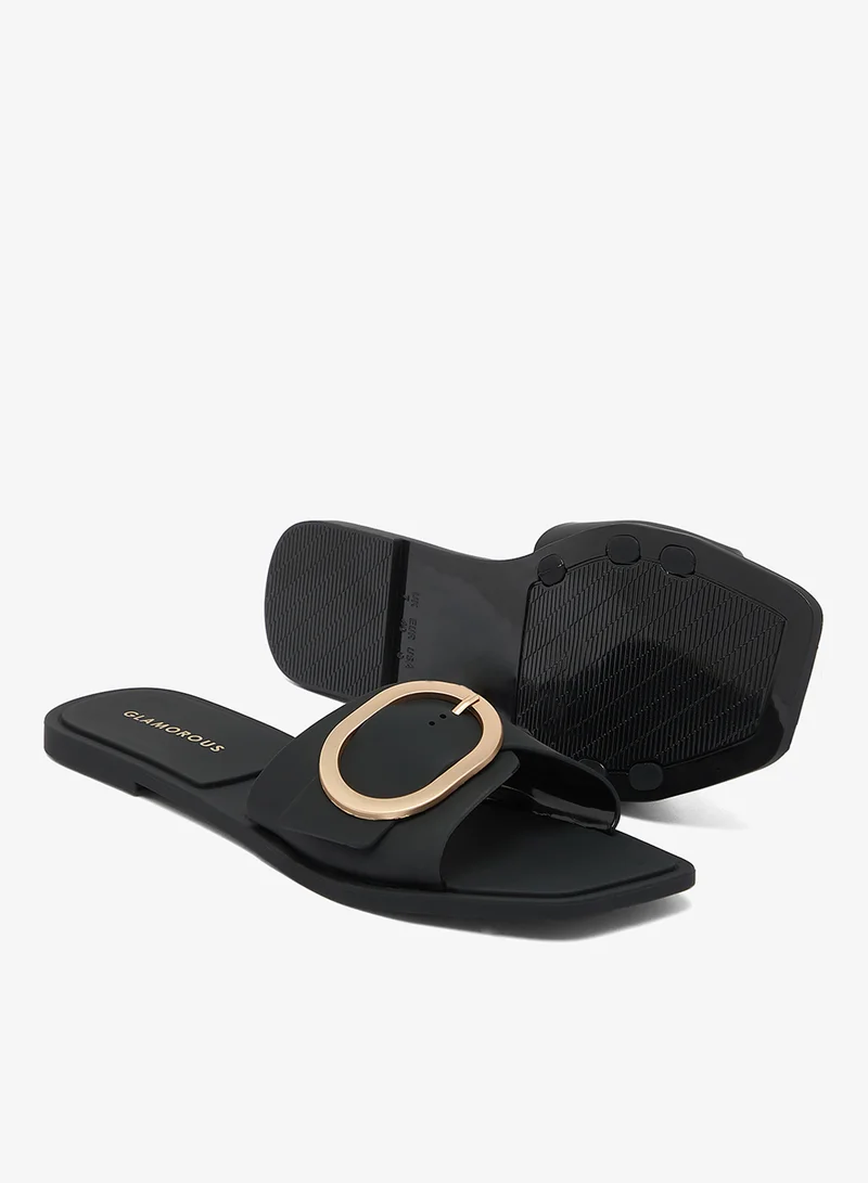 Glamorous BLACK Elly Buckle Flat Sandals for Women | Best Price UAE