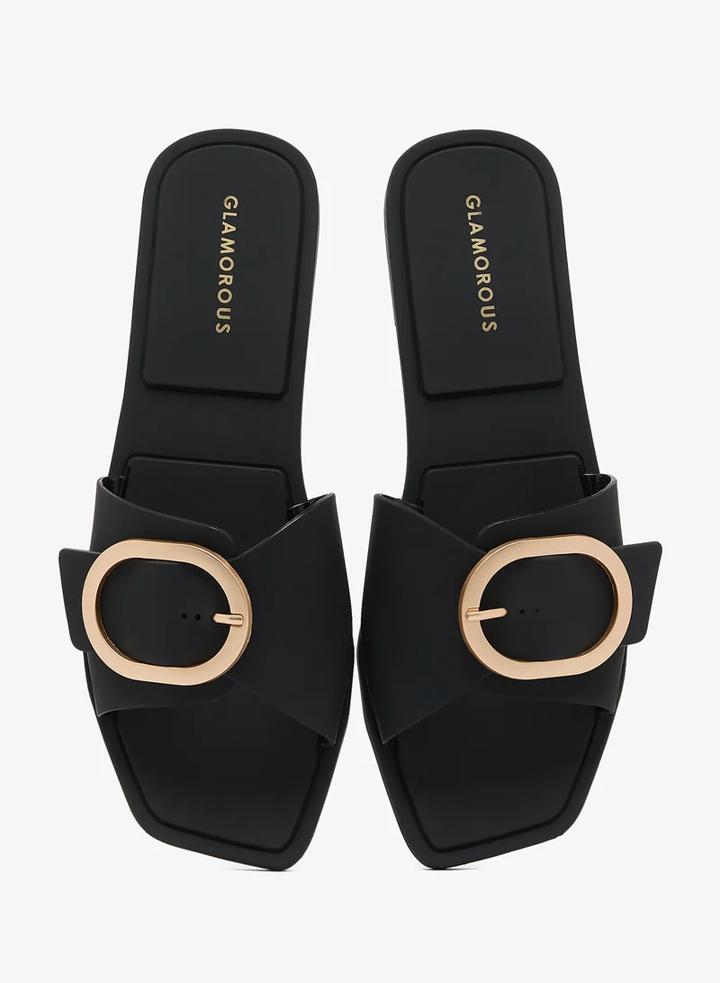Glamorous BLACK Elly Buckle Flat Sandals for Women | Best Price UAE