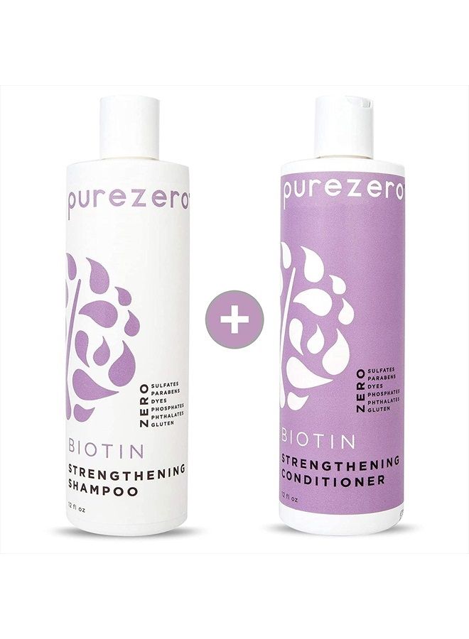 Purezero Biotin Shampoo & Conditioner set - Anti Thinning Formula - Volumizing, Thicker, Fuller Hair - Zero Sulfates, Parabens, Dyes, Gluten - 100% Vegan & Cruelty Free - Great For Color Treated Hair - Image 1
