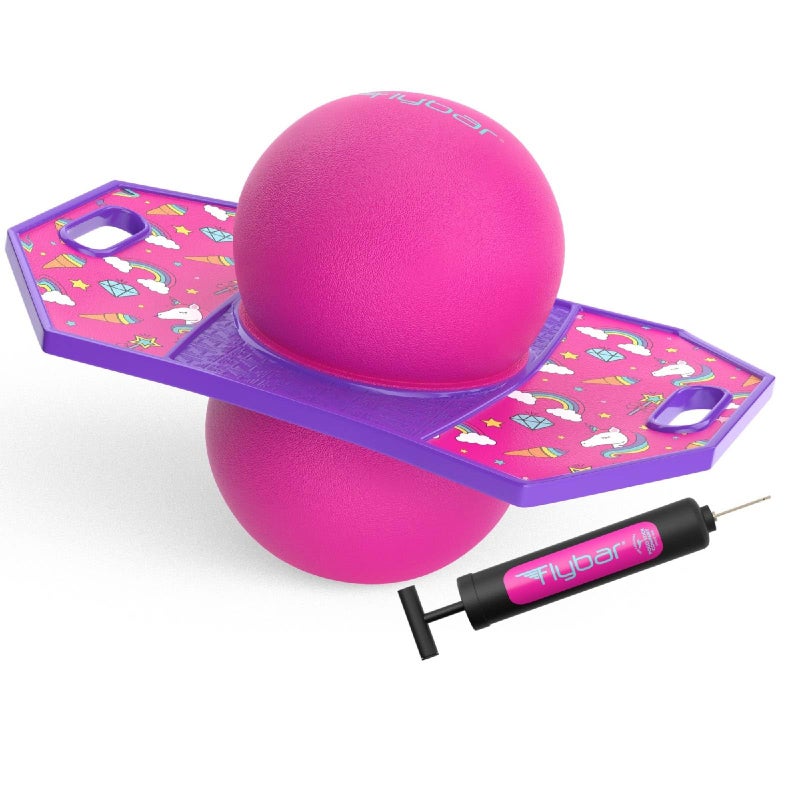 Flybar Pogo Trick Ball for Kids Trick Bounce Board for Boys and Girls Ages 6 Up to 160 lbs Includes Pump Easy to Carry Handle Durable Plastic Deck Indoor Outdoor Toy Pogo Jumper Unicorn - Image 2