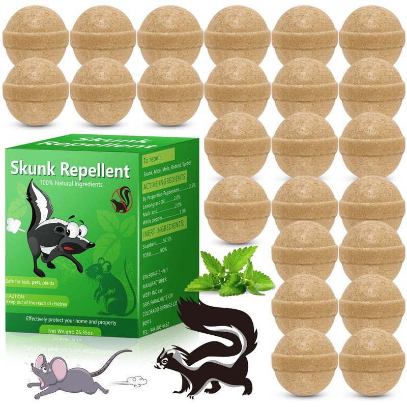 24 Pack Skunk Repellent Outdoor Natural Peppermint Skunk Repellent Ball Humane Keep Skunk Squirrel Mouse Mole Away from Yard Garden Lawn Powerful Skunk Deterrent Outdoor