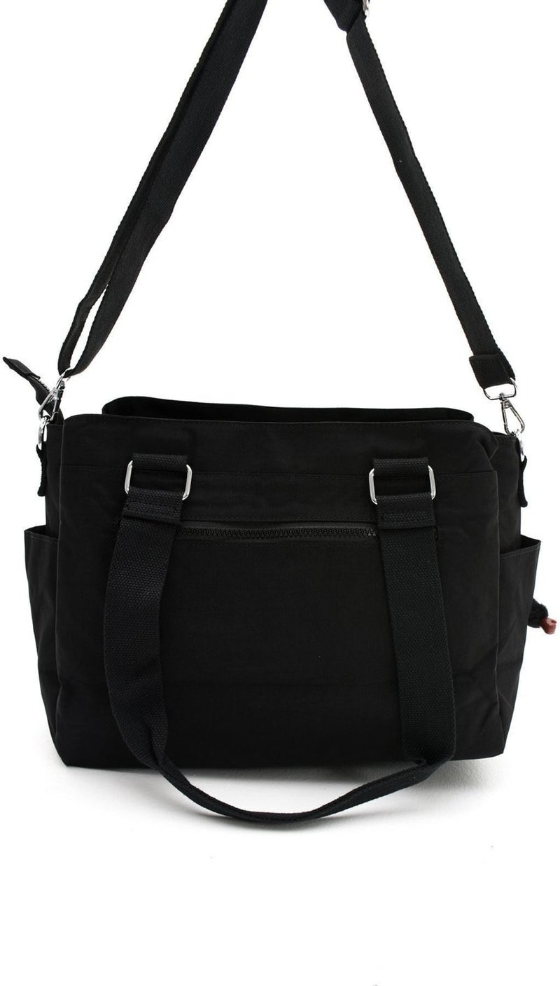 Sanmorris Women's Large Size Black Colored Compartmented Water-Resistant Crinkle Fabric Crossbody and Shoulder Strap Bag  - Image 3